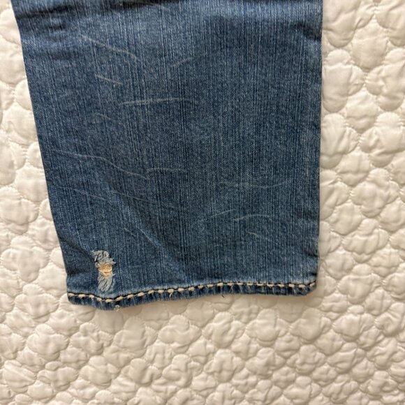 Petrol Distressed Denim Jeans 29x34 bootcut flare Low Rise Size 8 - Picture 12 of 16